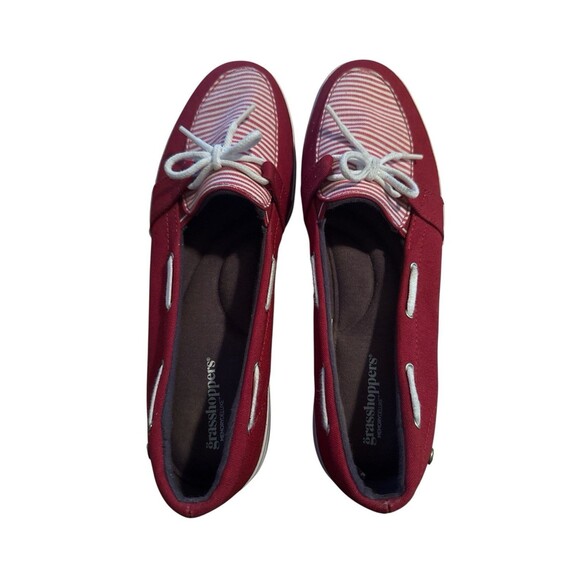 Grasshoppers Red Canvas Boat Shoe Loafers Striped Lace-Up Memory Deluxe Size 8.5 - Picture 5 of 7